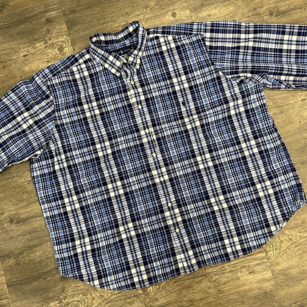 Ralph Lauren Button Down Shirt Men Size 3XB Blue‎ Plaid Cotton (166)